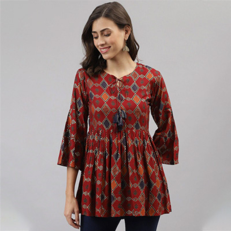 Maroon & Navy Blue Printed Cotton Tunic