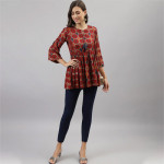 Maroon & Navy Blue Printed Cotton Tunic