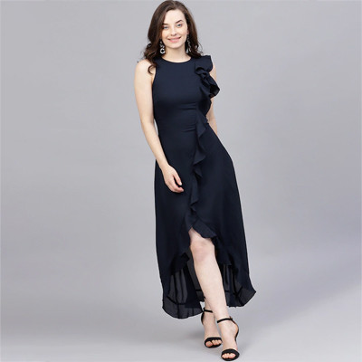 Black Ruffled Nautical Maxi Dress