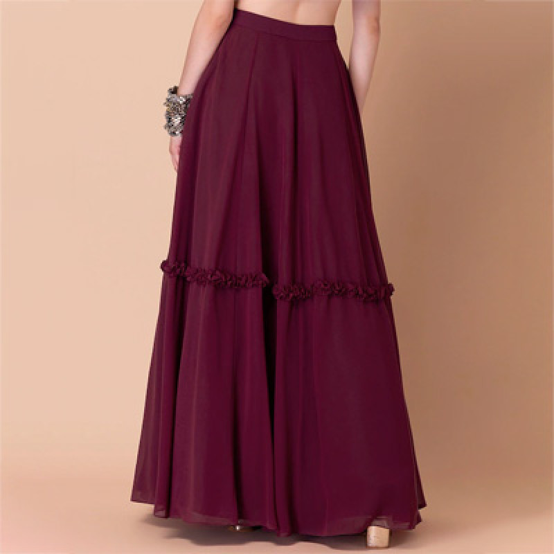 X Ridhi Mehra Women Maroon Solid Tiered Lehenga Skirt