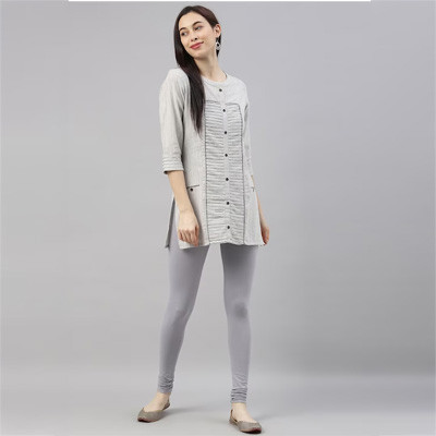 Women Grey Solid Churidar-Length Leggings