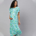 Green & White Ethnic Motifs Maternity Maxi Maxi Dress