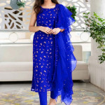 Blue and Gold Ethnic Yard Dress Material