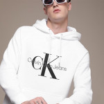 Men White Printed Hooded Sweatshirt