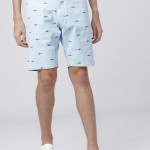 Men Blue Printed Slim Fit Regular Shorts