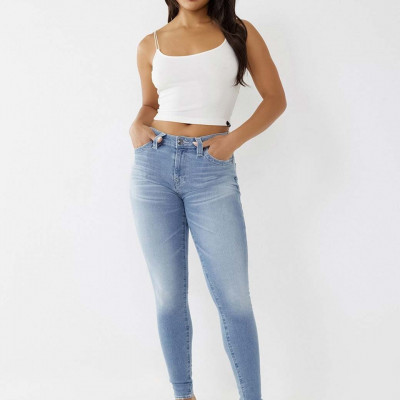 Women Blue Lean Skinny Fit Low Distress Light Fade Jeans