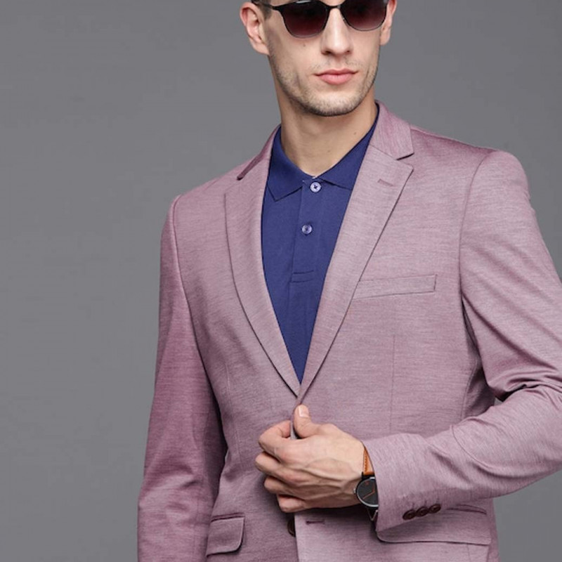 Men Purple Melange Effect Neo Slim Fit Formal Blazer