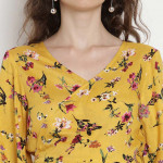 Women Yellow Printed Maternity Wrap Dress