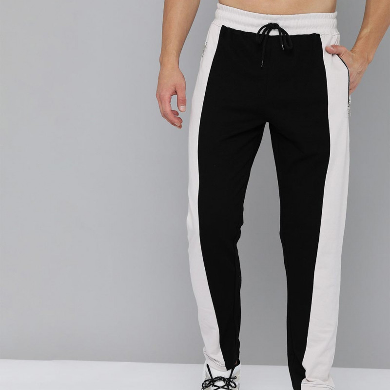 Men Black & White Pure Cotton Track Pants