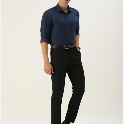 Men Navy Blue Slim Fit Formal Shirt