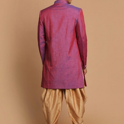 Men Magenta & Rose Gold Silk Blend Sherwani With Patiala