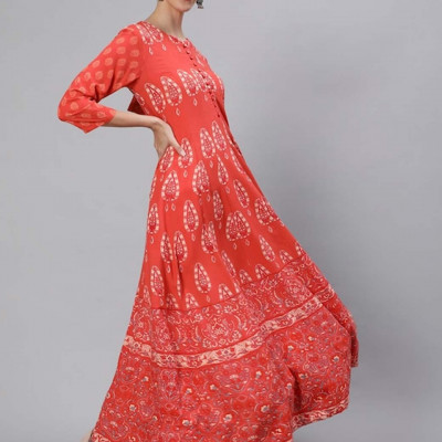 Women Geometric Printed Keyhole Neck Anarkali Kurta